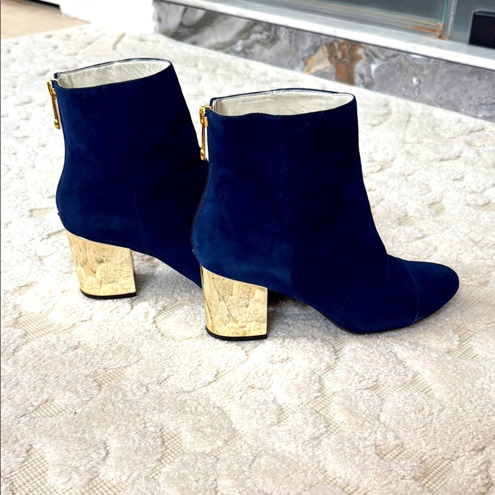 1901 Blue and Gold Ankle Boots with Minimalist Design